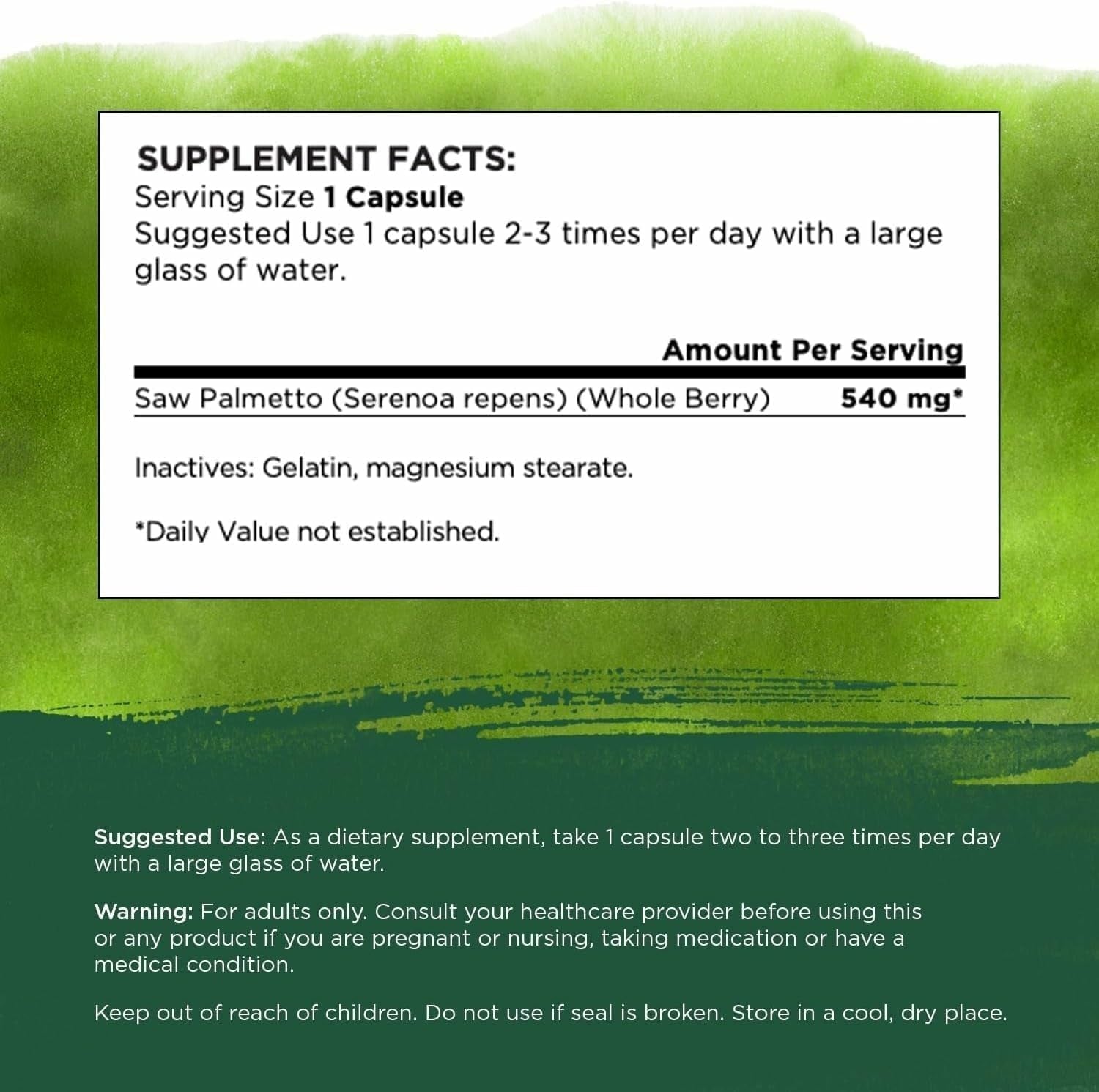 Saw Palmetto - Herbal Supplement Promoting Male Prostate Health Support - Natural Hair Supplement & Urinary Health Support - 540 Mg 250 Capsules