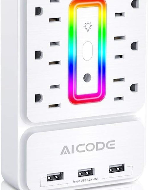 Load image into Gallery viewer, Multi Plug Outlet Extender, 6 Outlet Surge Outlet Protector with 3 USB Charger(3.2A Total),Wall Outlet Plug Electrical Outlet with 6 Ambient RGB Light, Plug Extender for Home,Office,Dorm,Hotel
