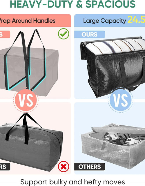 Load image into Gallery viewer, 8-Pack Oversized Moving Bags with Reinforced Handles, Heavy-Duty Storage Tote Moving Supplies for Packaging, Camping (Black, 8-Pack)
