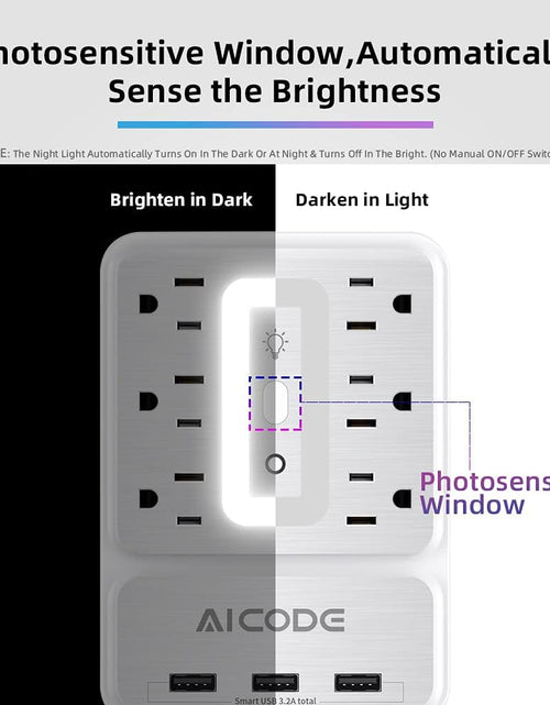 Load image into Gallery viewer, Multi Plug Outlet Extender, 6 Outlet Surge Outlet Protector with 3 USB Charger(3.2A Total),Wall Outlet Plug Electrical Outlet with 6 Ambient RGB Light, Plug Extender for Home,Office,Dorm,Hotel
