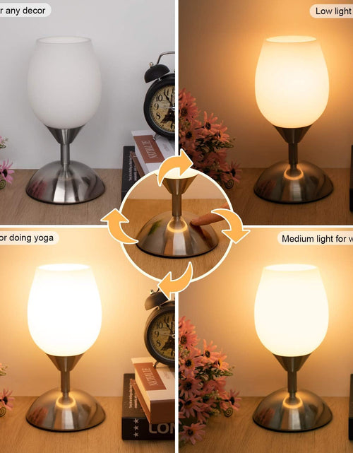 Load image into Gallery viewer, Dimmable Touch Control Table Lamp, Small Lamp with Opal Glass Lampshade Ambient Light Bedside Little Lamp Silver Base Modern Accent Lamp for Bedroom, Living Room, E12 Bulb Included
