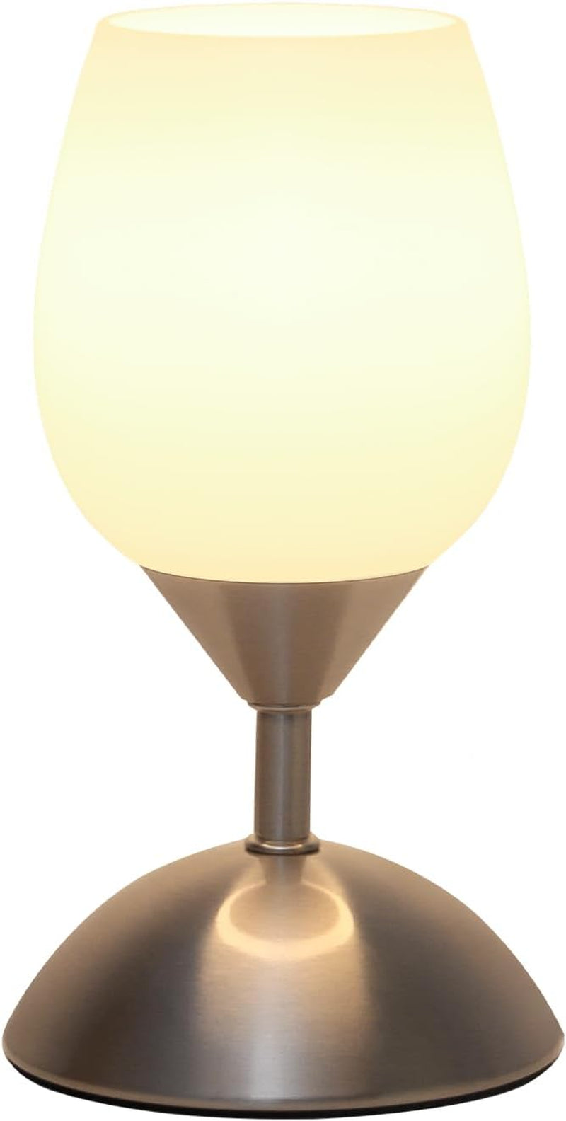 Dimmable Touch Control Table Lamp, Small Lamp with Opal Glass Lampshade Ambient Light Bedside Little Lamp Silver Base Modern Accent Lamp for Bedroom, Living Room, E12 Bulb Included