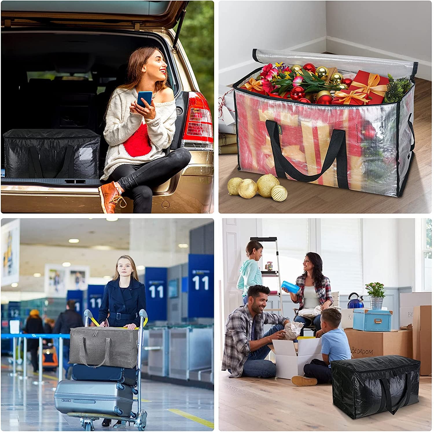 8-Pack Oversized Moving Bags with Reinforced Handles, Heavy-Duty Storage Tote Moving Supplies for Packaging, Camping (Black, 8-Pack)