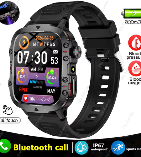 Original Men Smartwatch Flashlight Bluetooth Call Fitness Clock IP68 Waterproof Sports Men for Android IOS Smart Watch 2025 New