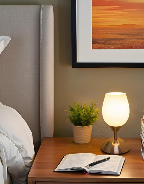 Load image into Gallery viewer, Dimmable Touch Control Table Lamp, Small Lamp with Opal Glass Lampshade Ambient Light Bedside Little Lamp Silver Base Modern Accent Lamp for Bedroom, Living Room, E12 Bulb Included
