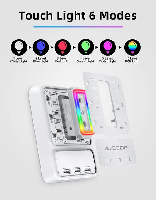 Load image into Gallery viewer, Multi Plug Outlet Extender, 6 Outlet Surge Outlet Protector with 3 USB Charger(3.2A Total),Wall Outlet Plug Electrical Outlet with 6 Ambient RGB Light, Plug Extender for Home,Office,Dorm,Hotel

