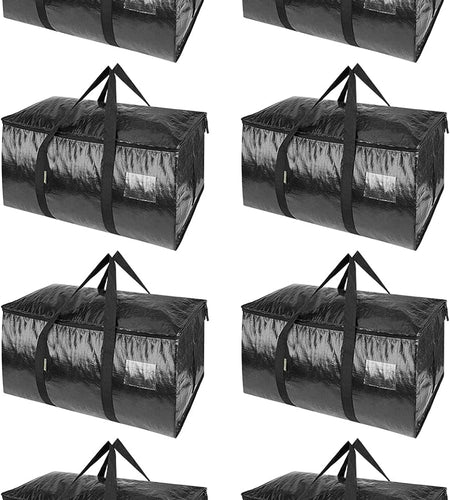 8-Pack Oversized Moving Bags with Reinforced Handles, Heavy-Duty Storage Tote Moving Supplies for Packaging, Camping (Black, 8-Pack)