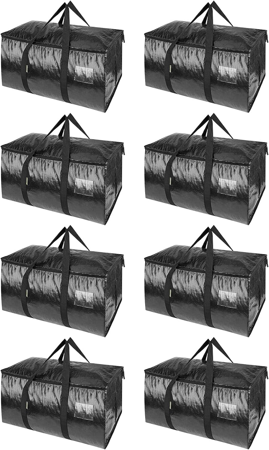 8-Pack Oversized Moving Bags with Reinforced Handles, Heavy-Duty Storage Tote Moving Supplies for Packaging, Camping (Black, 8-Pack)