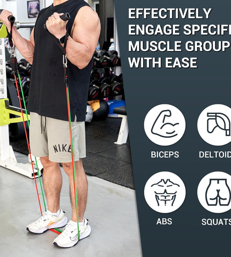 Exercise Resistance Bands with Handles - 5 Fitness Workout Bands Stackable up to 110 - 150 Lbs, Training Tubes with Large Handles, Ankle Straps, Door Anchor Attachment, Carry Bag