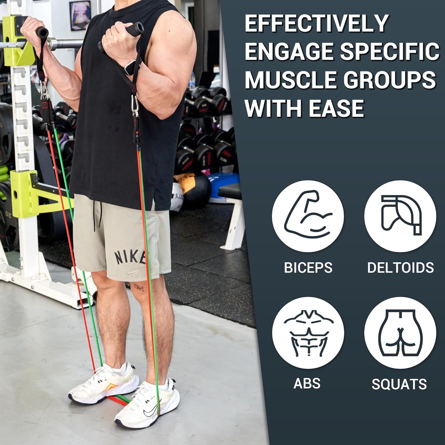 Exercise Resistance Bands with Handles - 5 Fitness Workout Bands Stackable up to 110 - 150 Lbs, Training Tubes with Large Handles, Ankle Straps, Door Anchor Attachment, Carry Bag