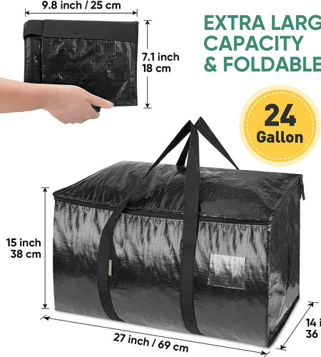 8-Pack Oversized Moving Bags with Reinforced Handles, Heavy-Duty Storage Tote Moving Supplies for Packaging, Camping (Black, 8-Pack)