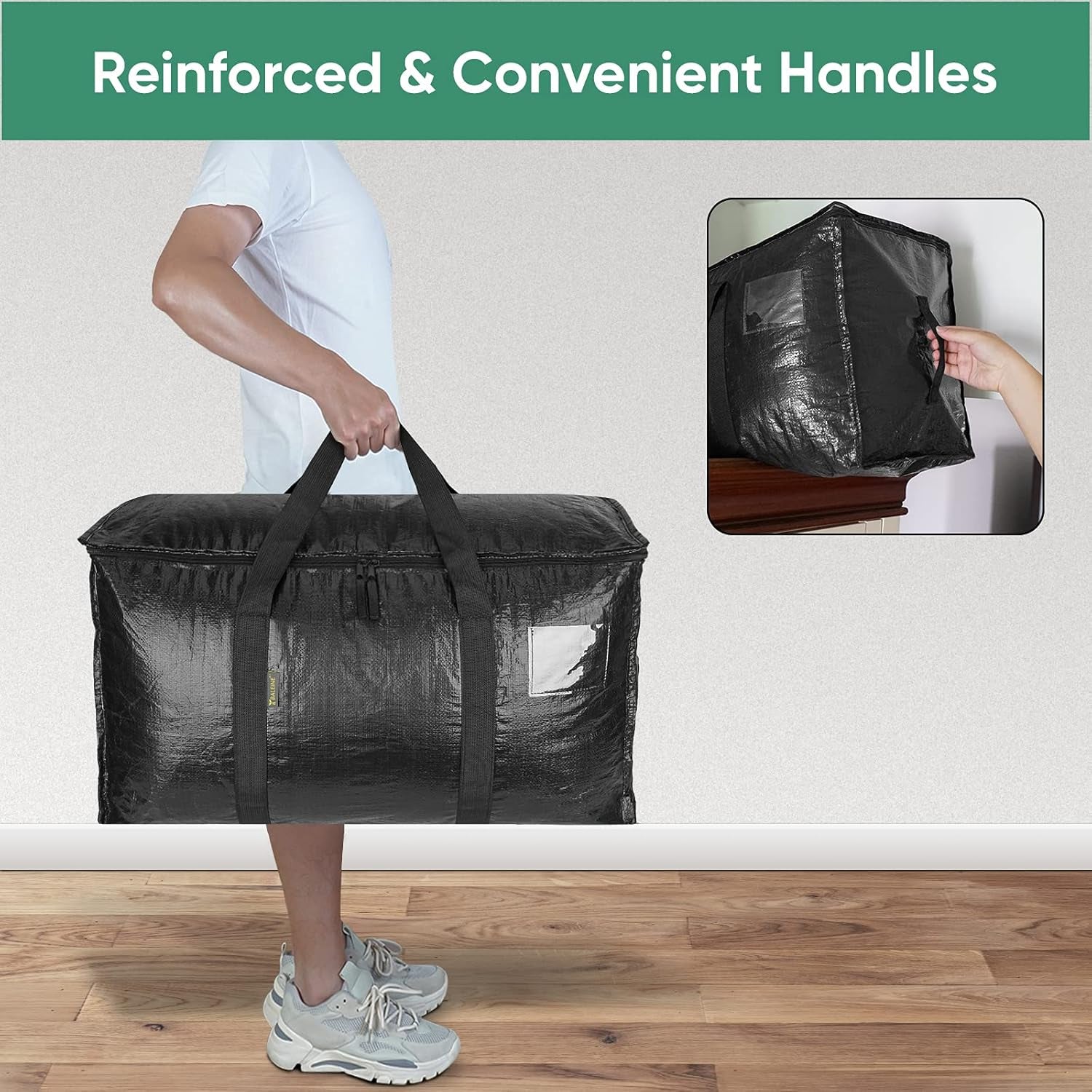 8-Pack Oversized Moving Bags with Reinforced Handles, Heavy-Duty Storage Tote Moving Supplies for Packaging, Camping (Black, 8-Pack)