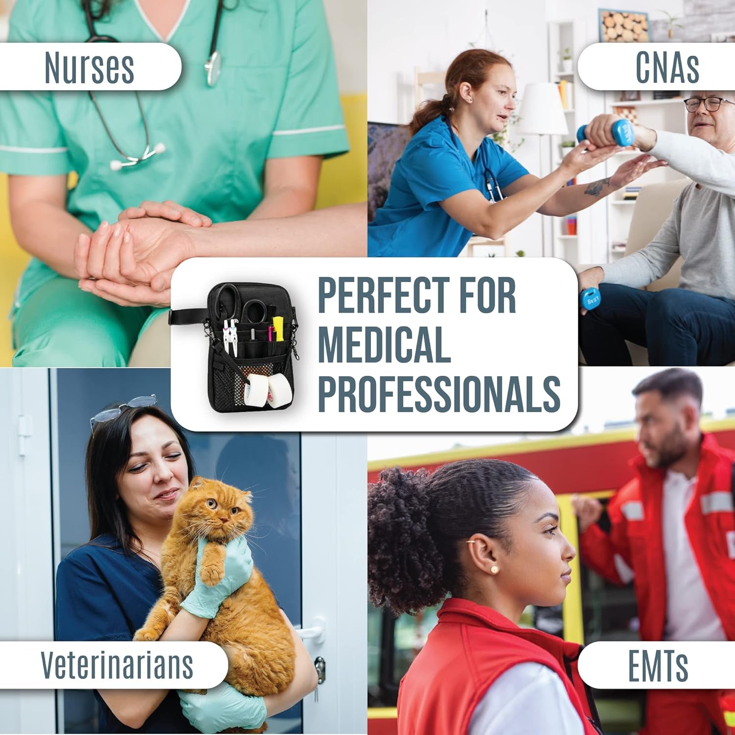 4-In-1 Nursing Fanny Pack with Medical Gear Pockets, Tape Holder, and Utility Storage for Stethoscopes, Bandage Scissors, and Emergency Supplies, Student and Nurse Use