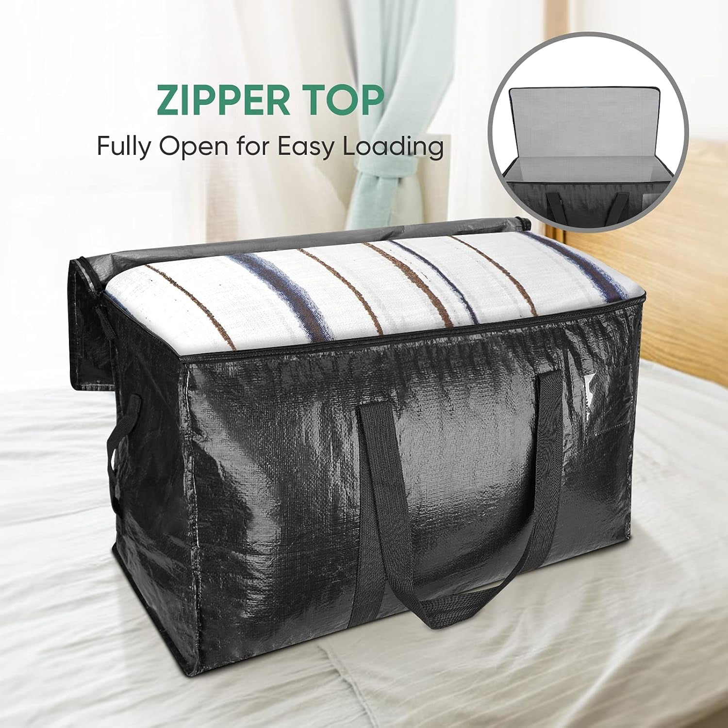 8-Pack Oversized Moving Bags with Reinforced Handles, Heavy-Duty Storage Tote Moving Supplies for Packaging, Camping (Black, 8-Pack)