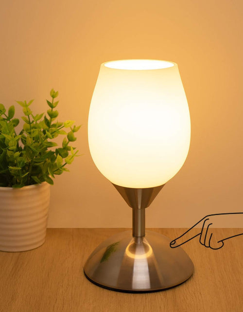 Load image into Gallery viewer, Dimmable Touch Control Table Lamp, Small Lamp with Opal Glass Lampshade Ambient Light Bedside Little Lamp Silver Base Modern Accent Lamp for Bedroom, Living Room, E12 Bulb Included
